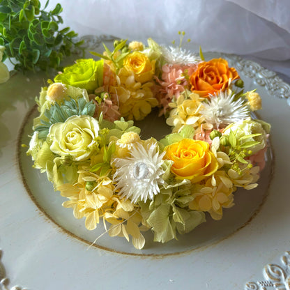 Gyu-To.flower　プリザーブドフラワーリース　　green×yellow系032