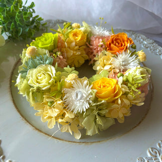 Gyu-To.flower　プリザーブドフラワーリース　　green×yellow系032