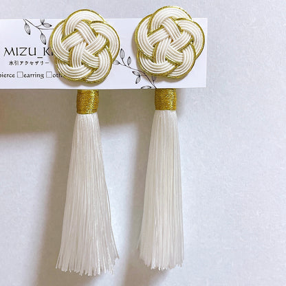 【MIZU-KI】白梅のタッセル2way耳飾り（T2）_266