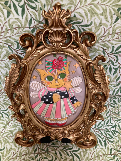 3CAT　アクリル原画「お星さまお願いね」Wishing Upon a Star Medium: Original Acrylic Painting(513-01)