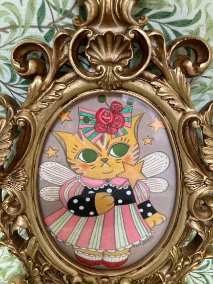 3CAT　アクリル原画「お星さまお願いね」Wishing Upon a Star Medium: Original Acrylic Painting(513-01)