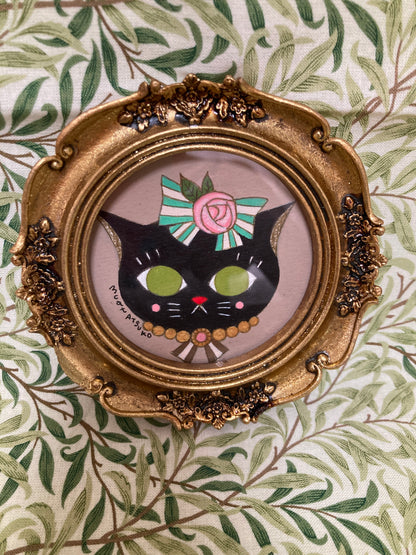 3CAT　アクリル原画「ネックレスにゃんこ」Title: Necklace Kitty Medium: Original Acrylic Painting(513-02)