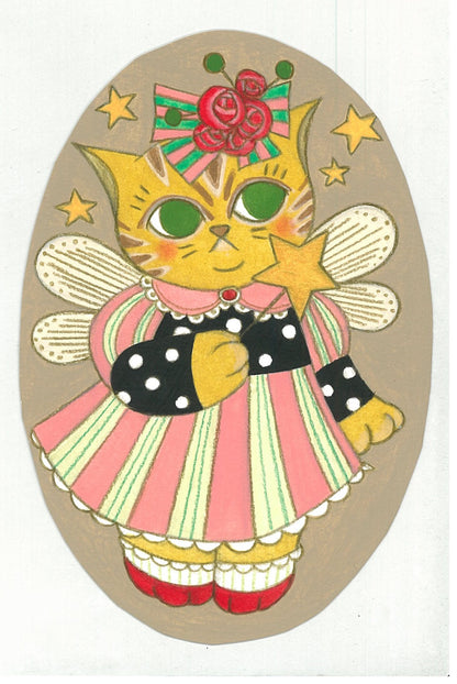 3CAT　アクリル原画「お星さまお願いね」Wishing Upon a Star Medium: Original Acrylic Painting(513-01)