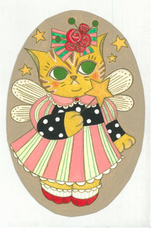 3CAT　アクリル原画「お星さまお願いね」Wishing Upon a Star Medium: Original Acrylic Painting(513-01)